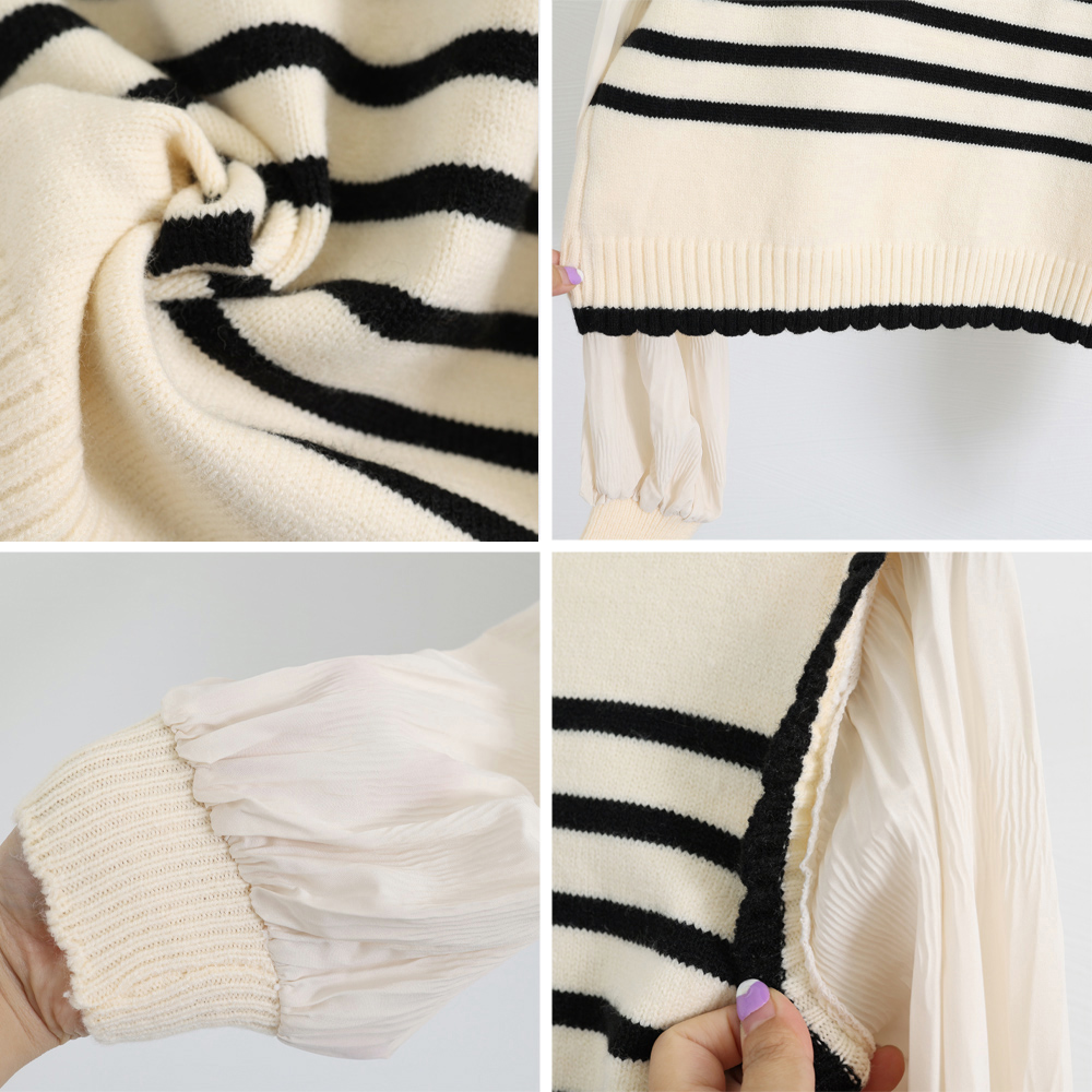 ボーダー服 ボーダー異素材ドッキングニットセーター