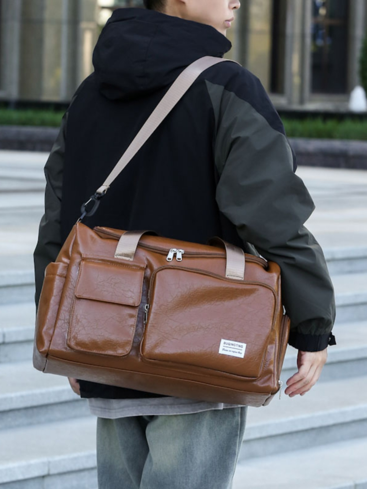 ボストンバッグ 上質革マルチポケット旅行ボストン