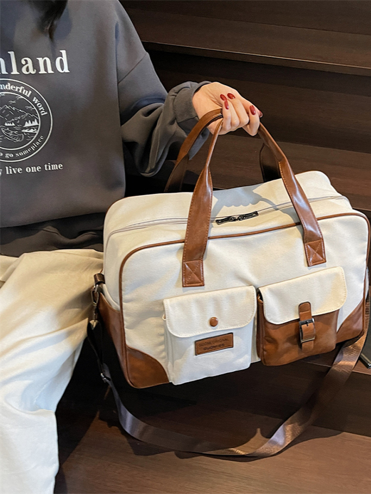 バイカラー 大容量ポケット付き 旅行ボストン 3色展開