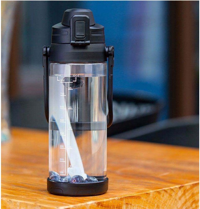 水筒 大容量ワンタッチ透明プラスチック水筒1000ml