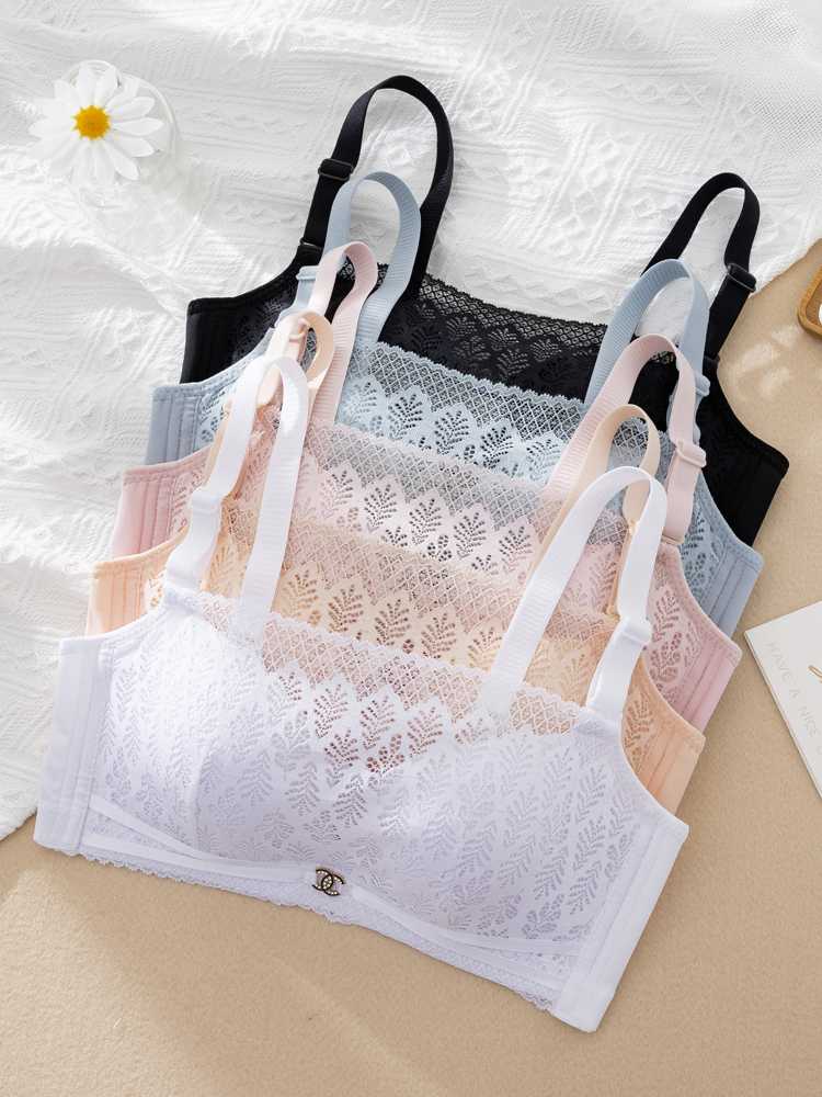 中学生ブラ 優美リーフレースワイヤーブラ