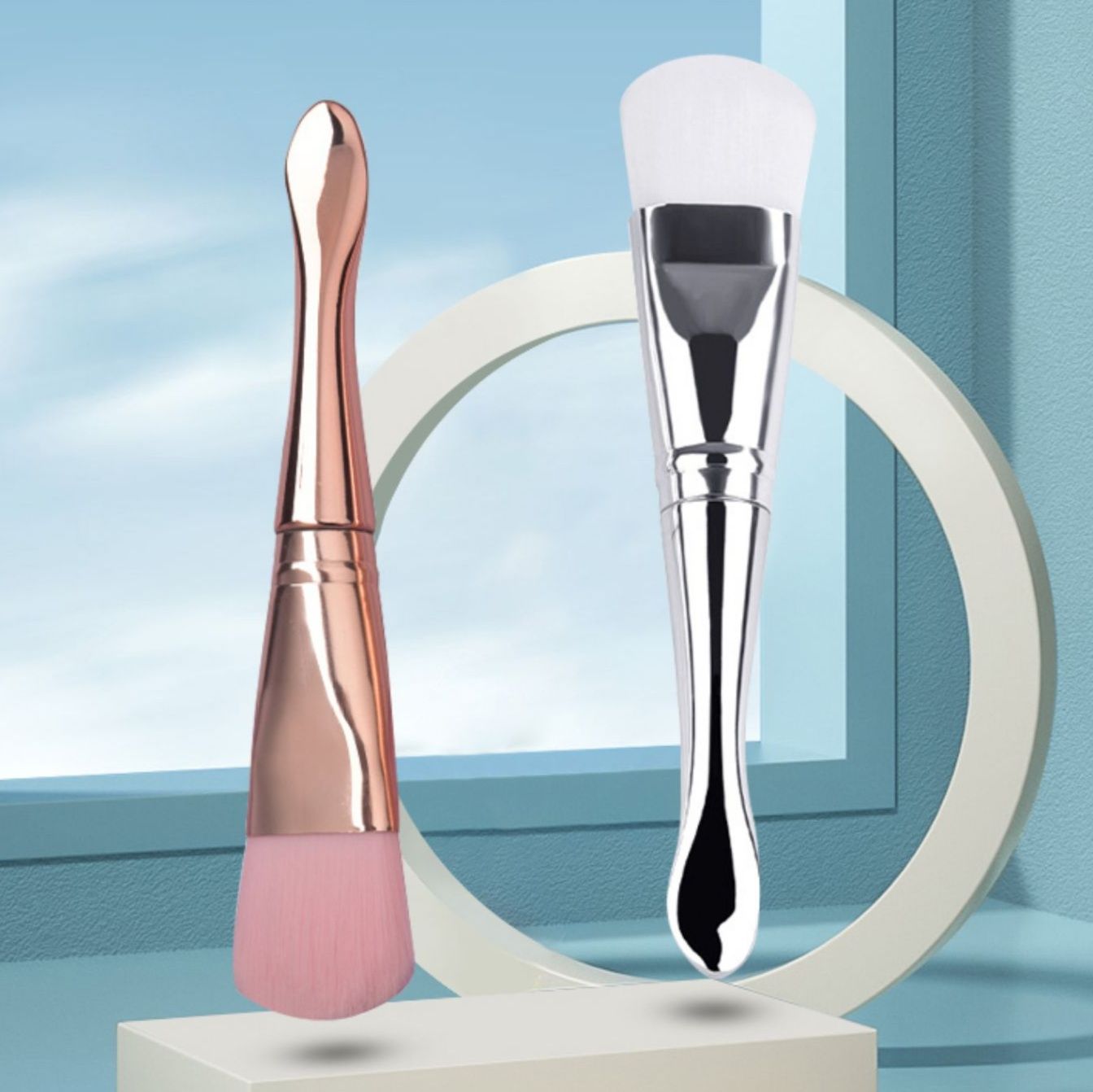 メイクブラシ 双頭設計面膜専用ファンデーションブラシ