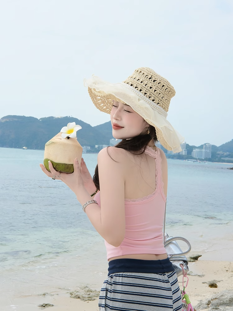 ブラトップ レース飾り付きホルターネックブラトップ
