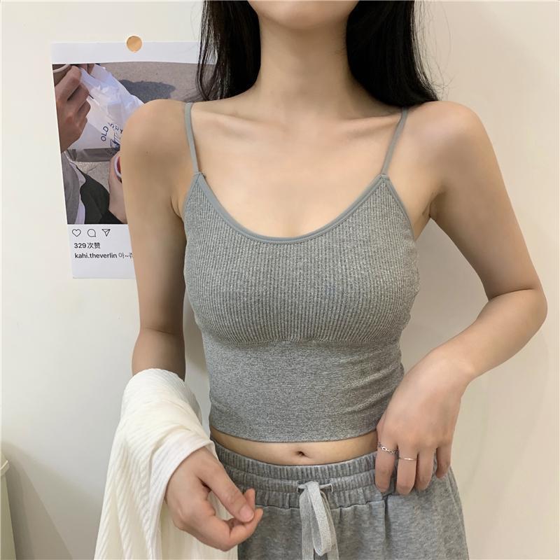 ブラトップ リブ編み美胸ブラトップキャミソール