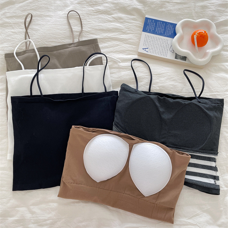 胸パッド付きキャミソール ボーダー柄ブラトップ 5色展開