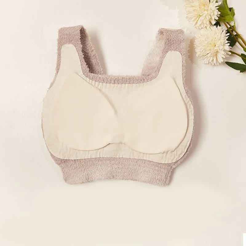 起毛ボア付きタンクトップ型ブラトップ 千鳥格子柄 パッド付き