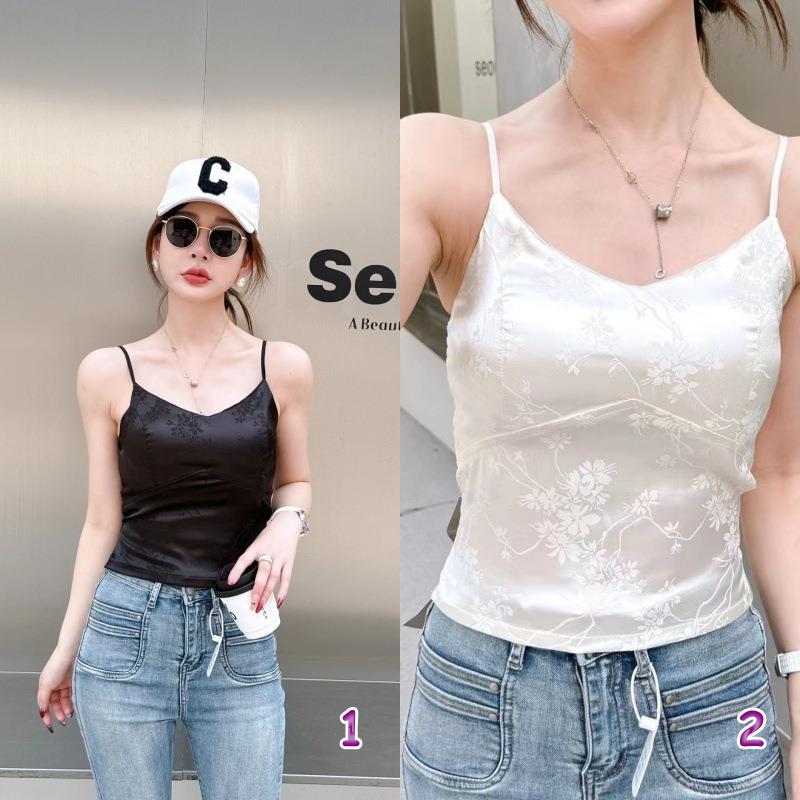 ブラトップ 胸パッド付き花柄刺繍キャミソール レディース トップス 2色展開