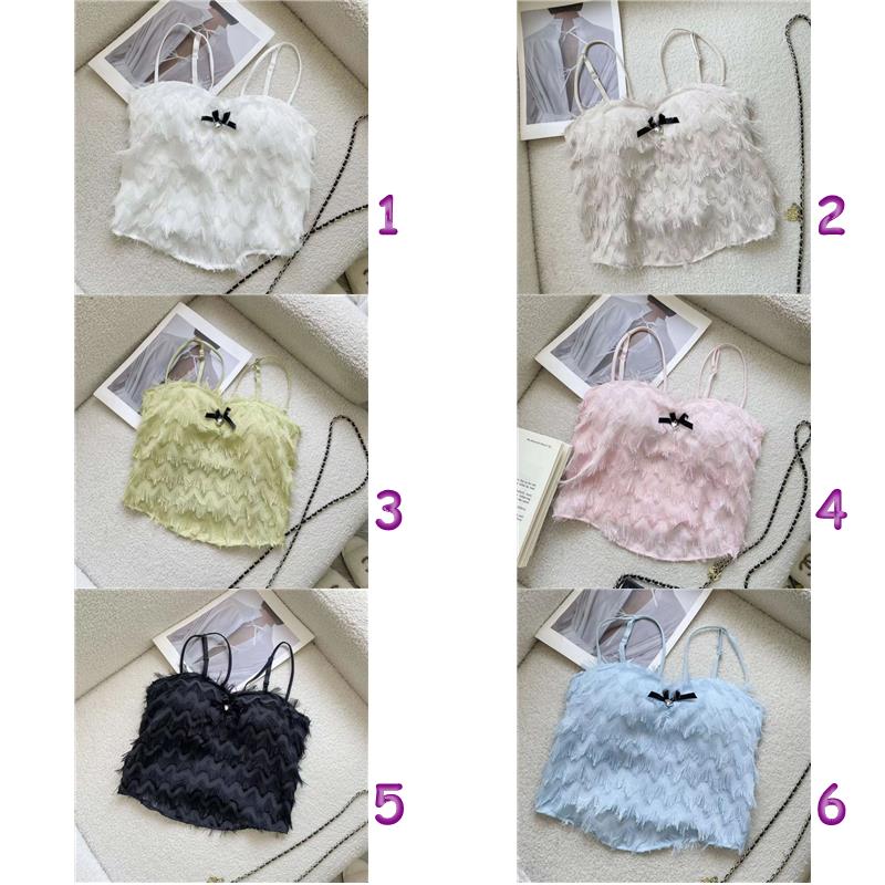 ブラトップ 胸パッド付きフリンジキャミソール レディース6色展開