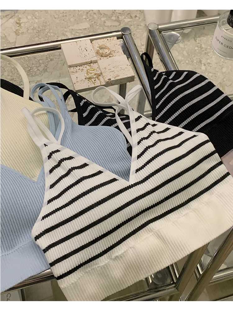 ブラトップ ストライプ柄快適リブブラレット