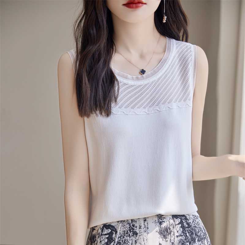 ブラトップ 上品メッシュ切り替えノースリーブトップス