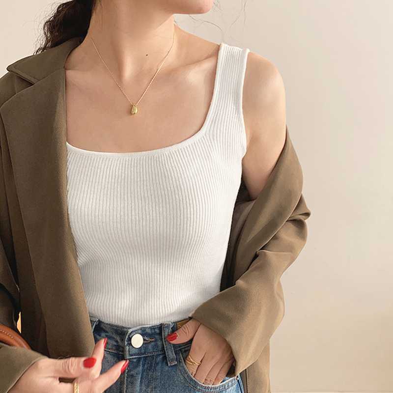 リブ編み スクエアネック ブラトップ