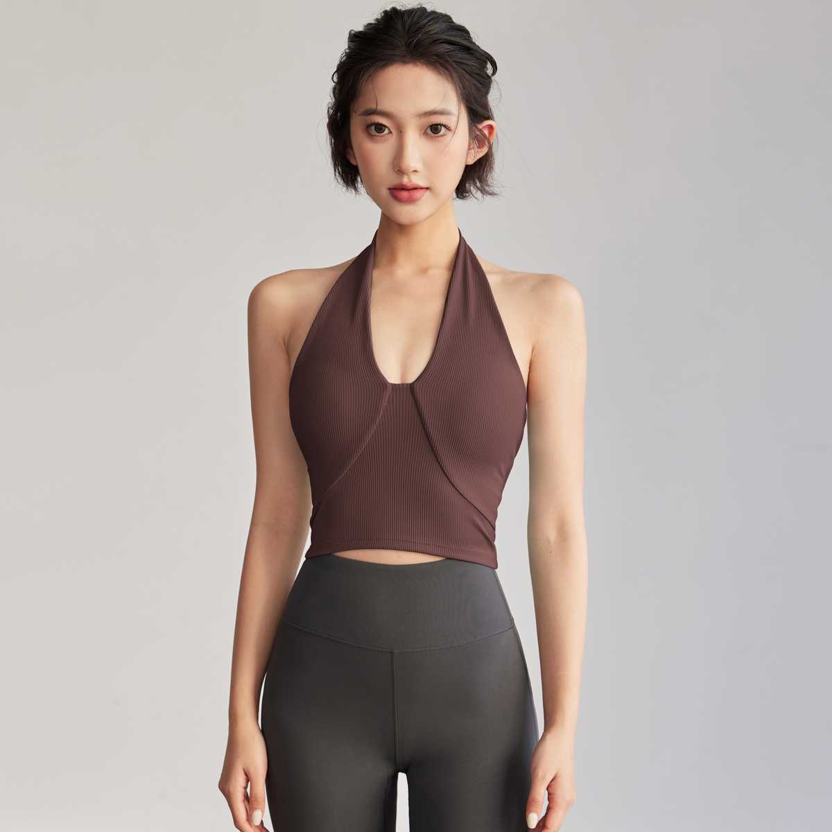 リブ素材ホルターネックブラトップ