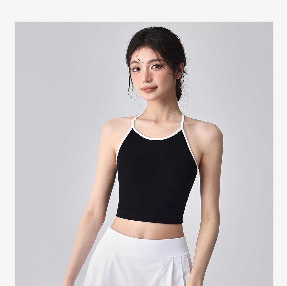 背中クロスデザイン ホルターネックブラトップ