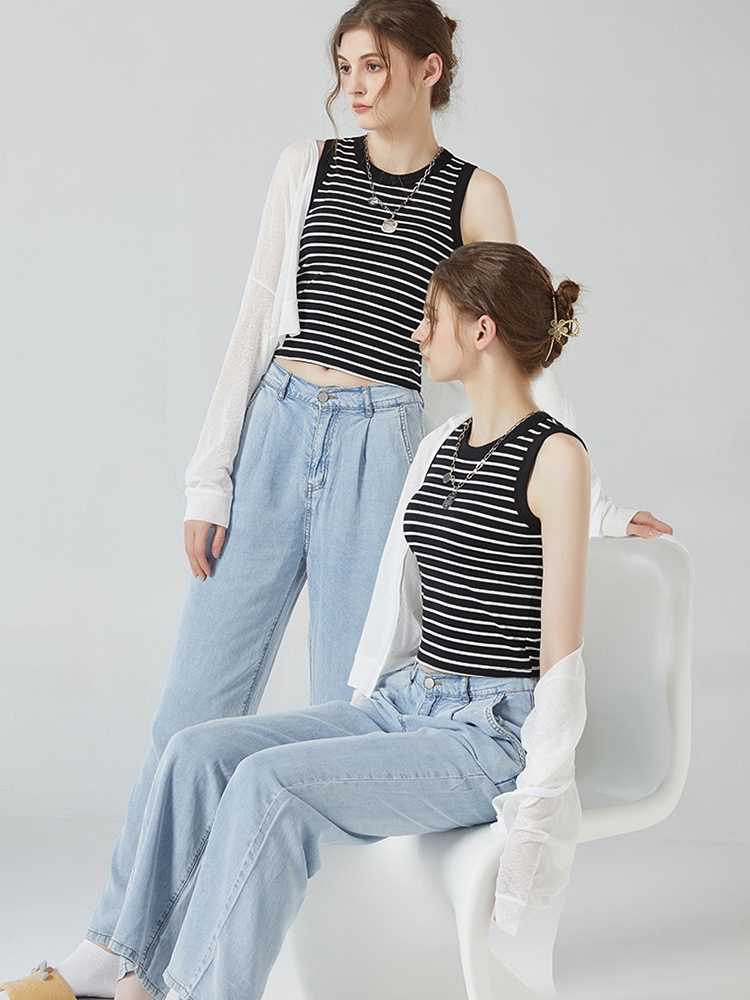 ブラトップ 快適パッド入りボーダータンクトップ