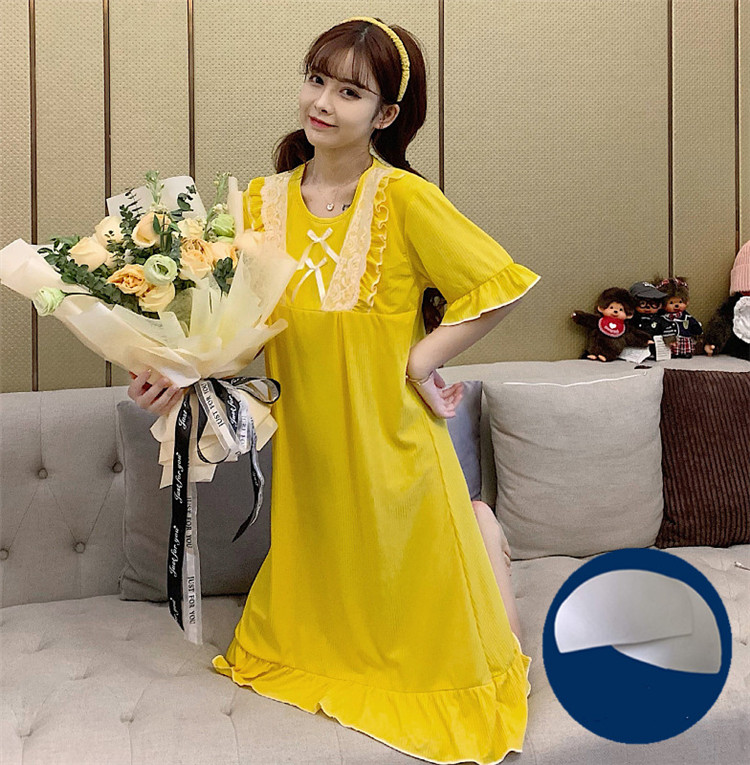 ブラトップ 胸元パッド付き薄手半袖ワンピース 夏用妊婦服寝間着