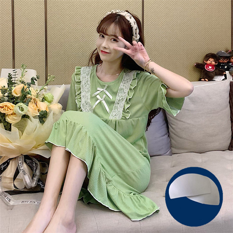 ブラトップ 胸元パッド付き薄手半袖ワンピース 夏用妊婦服寝間着