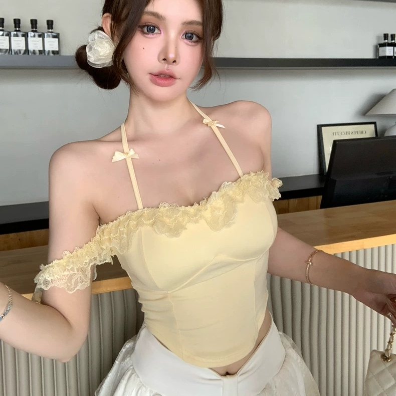 姫風レース飾りホルターブラトップ