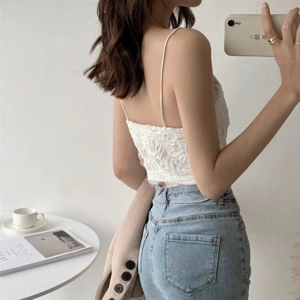 ブラトップ 胸パッド付きレースキャミソール レディース2色展開