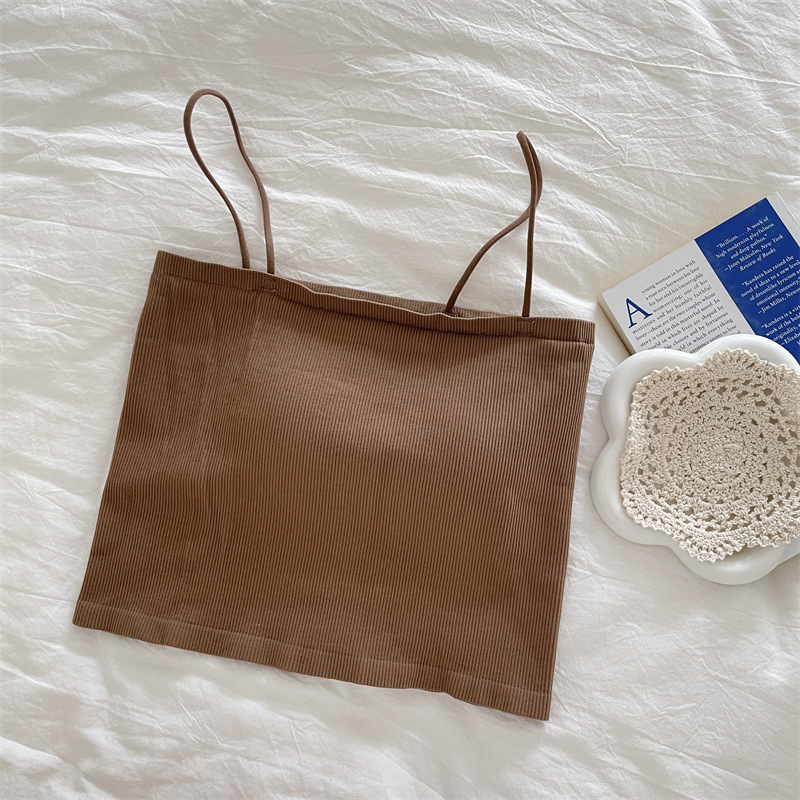 胸パッド付きキャミソール ボーダー柄ブラトップ 5色展開