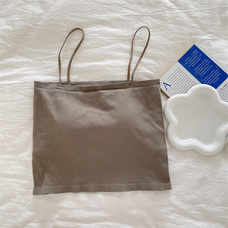 胸パッド付きキャミソール ボーダー柄ブラトップ 5色展開