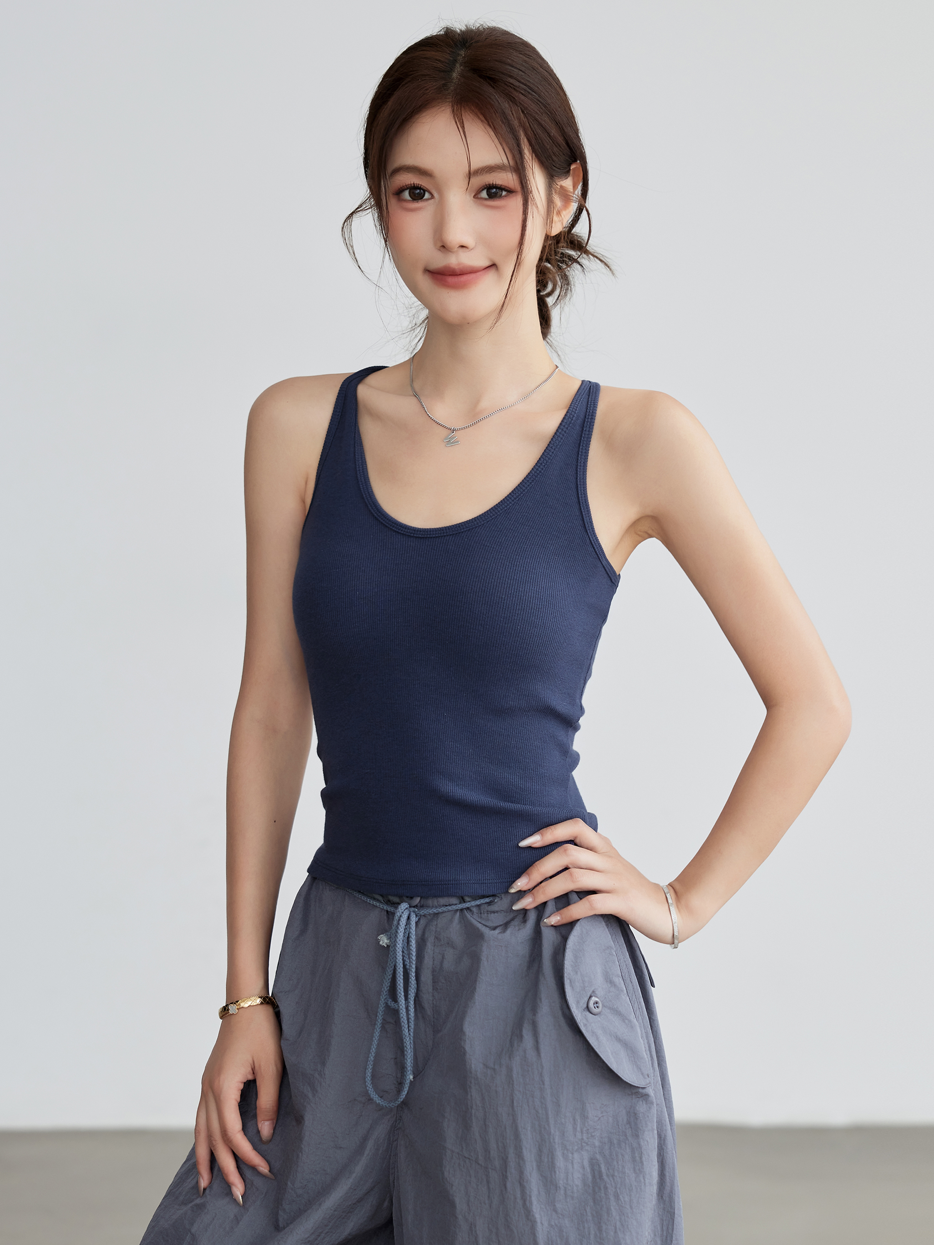 ブラトップ 美シルエット リブ編みブラトップ