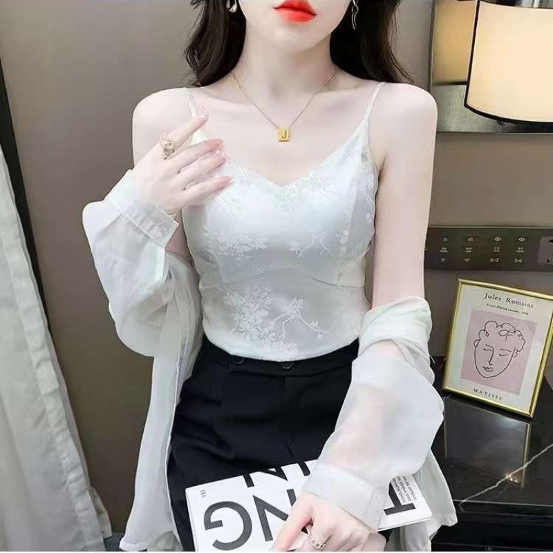 ブラトップ 胸パッド付き花柄刺繍キャミソール レディース トップス 2色展開