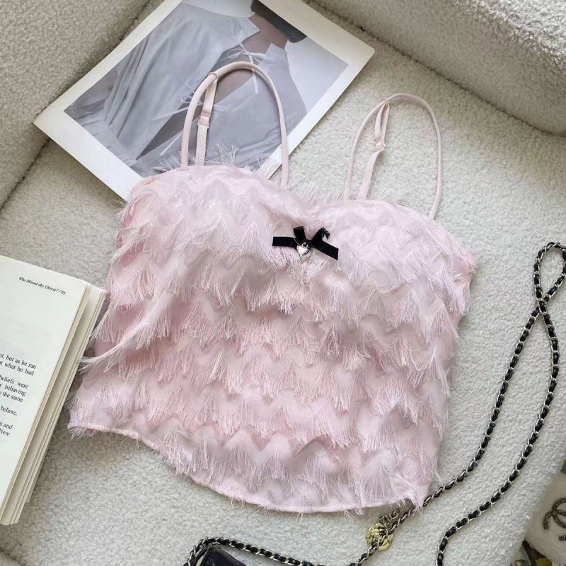 ブラトップ 胸パッド付きフリンジキャミソール レディース6色展開