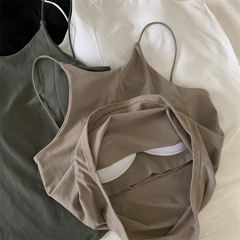 ブラトップ 胸パッド付きホルターネックキャミソール レディース4色