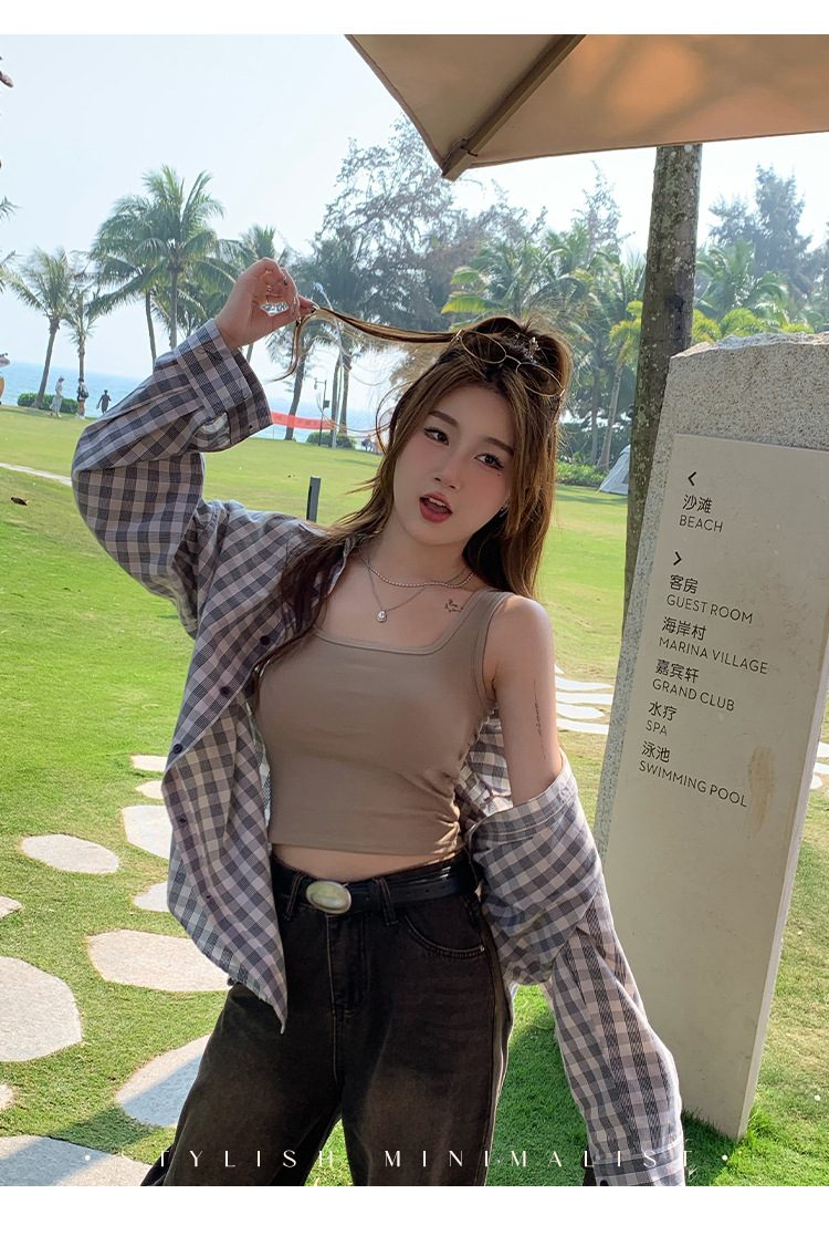 ブラトップ 背中見せ伸縮性タンクトップ パッド付きインナー肌着