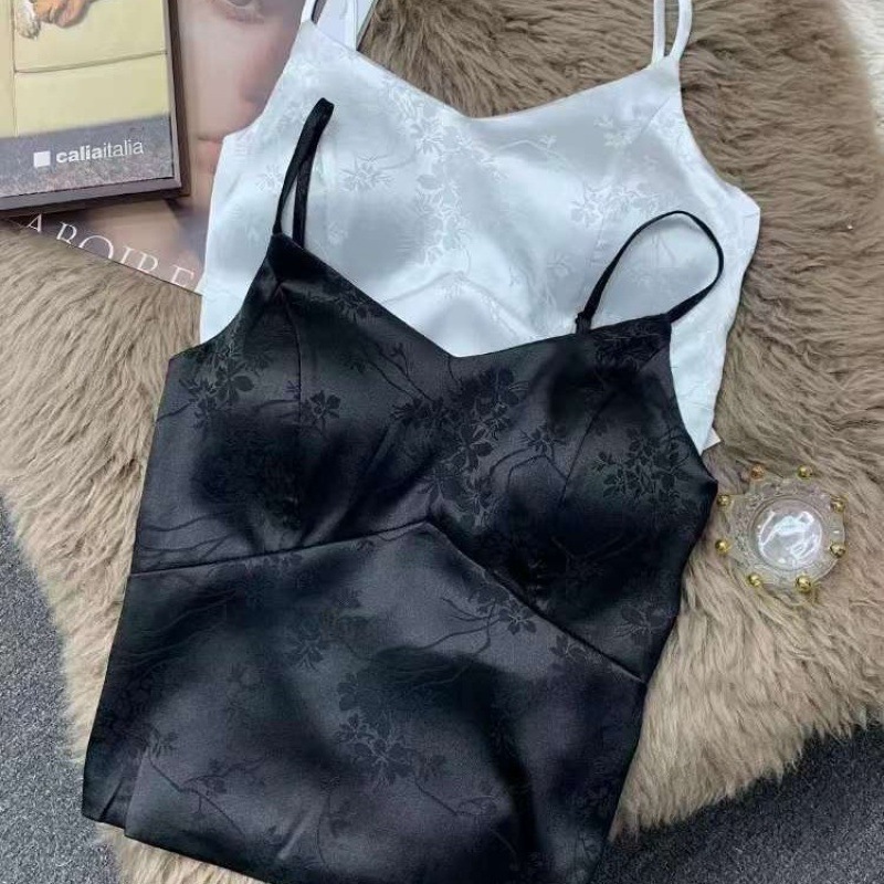 ブラトップ 胸パッド付き花柄刺繍キャミソール レディース トップス 2色展開