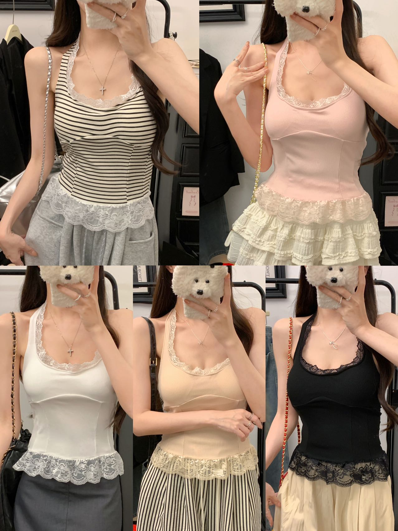 レース縁取りホルターブラトップ