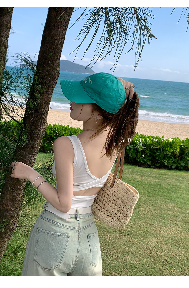 ブラトップ 背中見せ伸縮性タンクトップ パッド付きインナー肌着