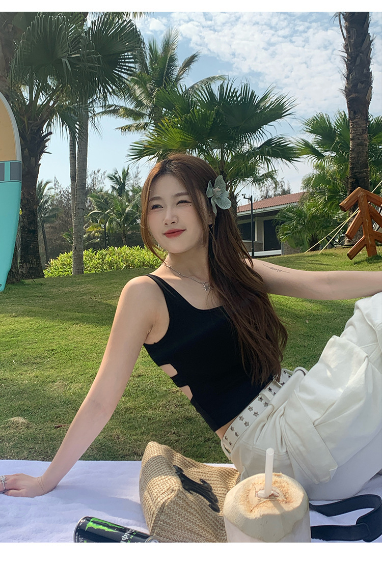 ブラトップ 背中見せ伸縮性タンクトップ パッド付きインナー肌着