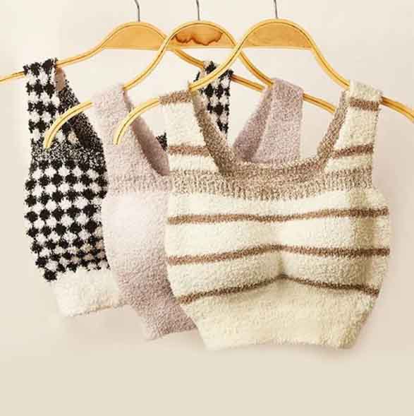 起毛ボア付きタンクトップ型ブラトップ 千鳥格子柄 パッド付き
