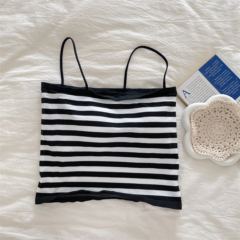 胸パッド付きキャミソール ボーダー柄ブラトップ 5色展開