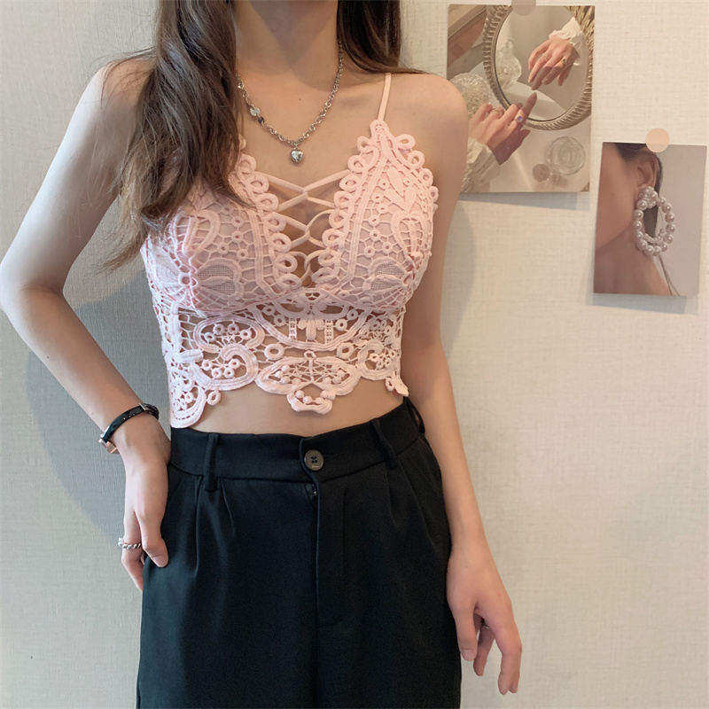 華やか花柄刺繍レースブラトップ