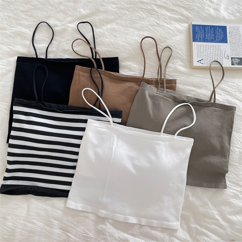 胸パッド付きキャミソール ボーダー柄ブラトップ 5色展開