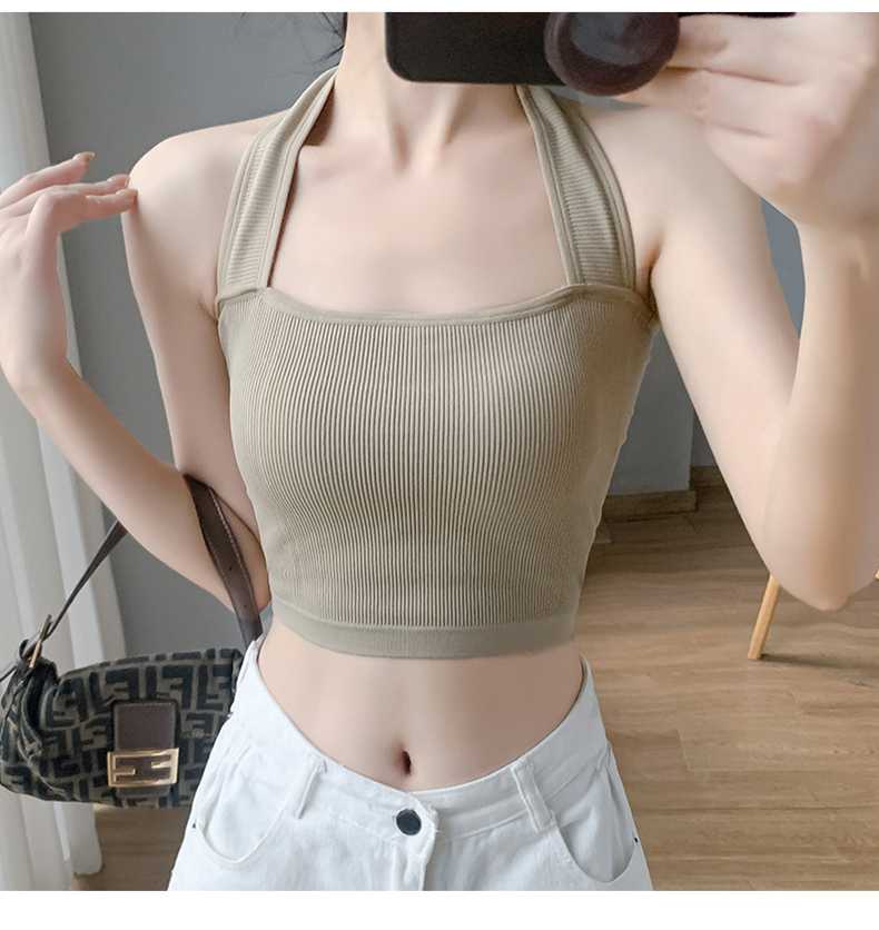 ブラトップ リブ編みホルターネックブラトップ