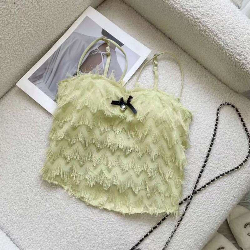 ブラトップ 胸パッド付きフリンジキャミソール レディース6色展開