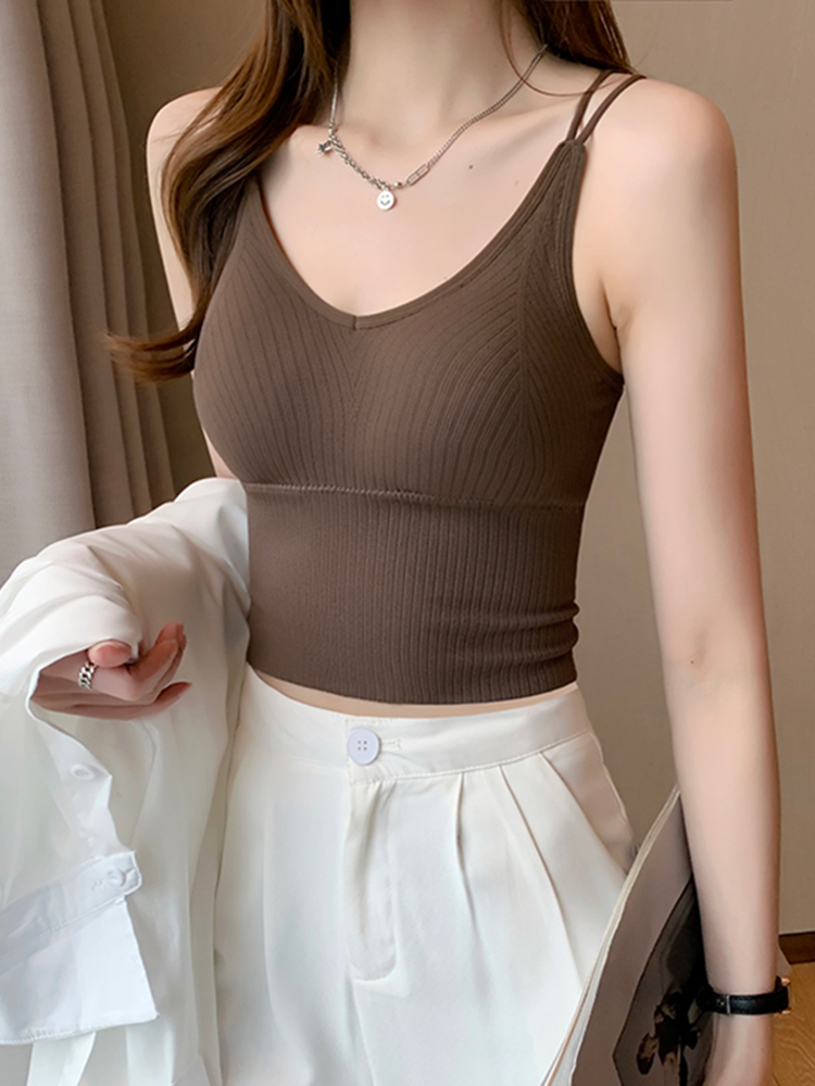 ブラトップ リブ編み美胸ブラトップキャミソール