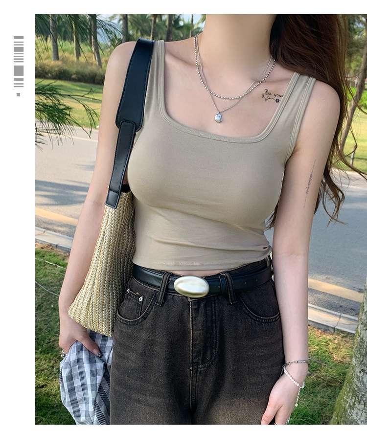 ブラトップ 背中見せ伸縮性タンクトップ パッド付きインナー肌着