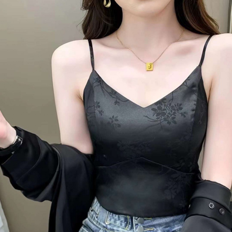 ブラトップ 胸パッド付き花柄刺繍キャミソール レディース トップス 2色展開