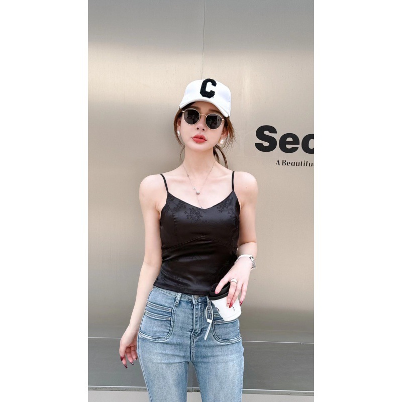 ブラトップ 胸パッド付き花柄刺繍キャミソール レディース トップス 2色展開