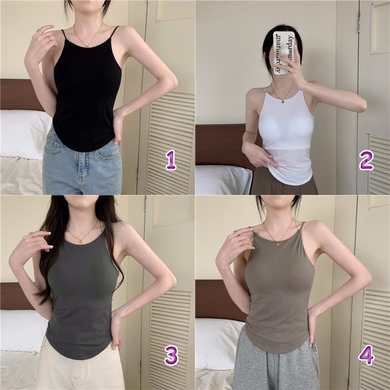 ブラトップ 胸パッド付きホルターネックキャミソール レディース4色