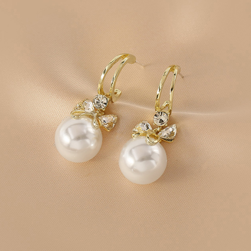 結婚式 アクセサリー 揺れる真珠リボンピアス 上品な大粒輝き韓国風