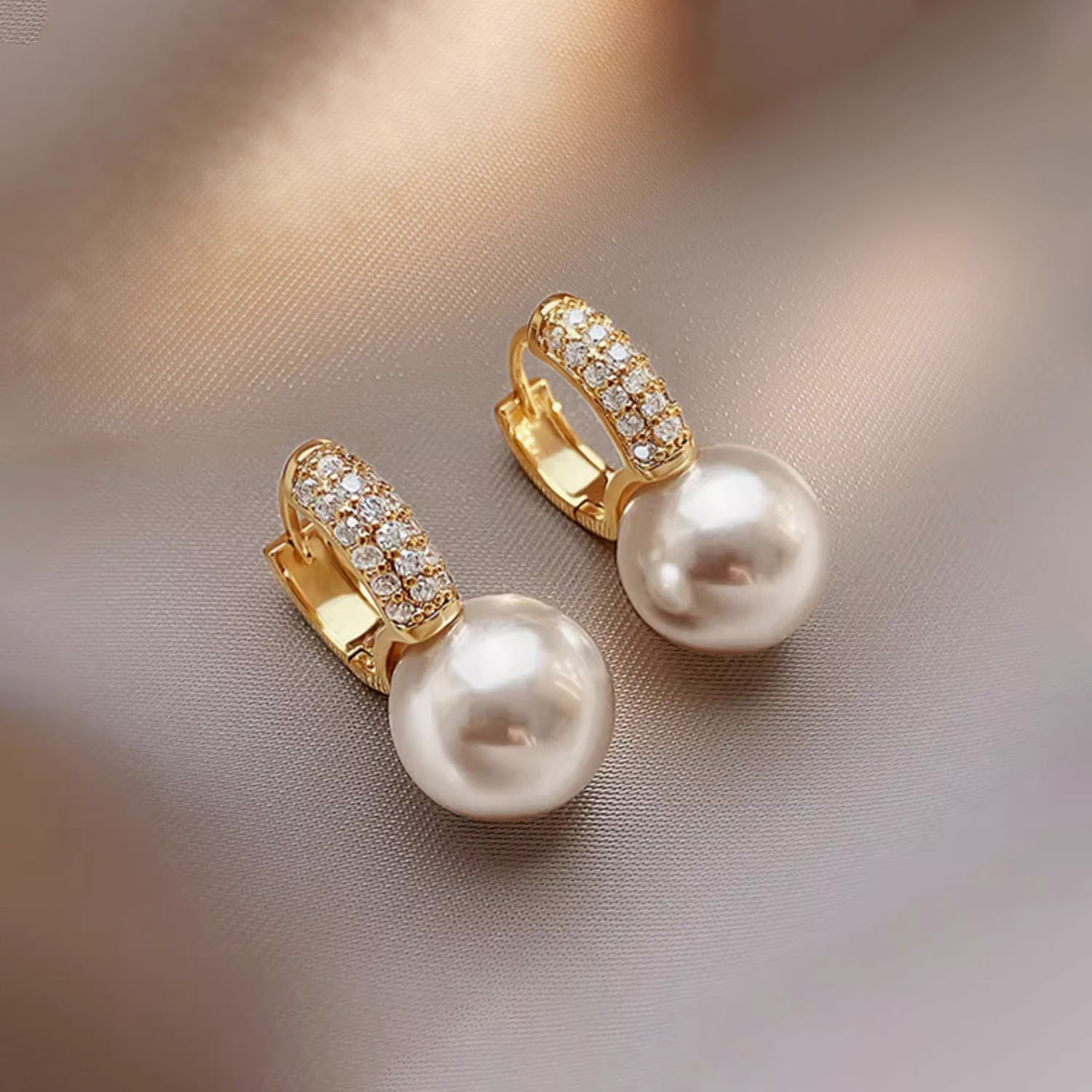 結婚式 アクセサリー 艶やか真珠のクリスタルピアス