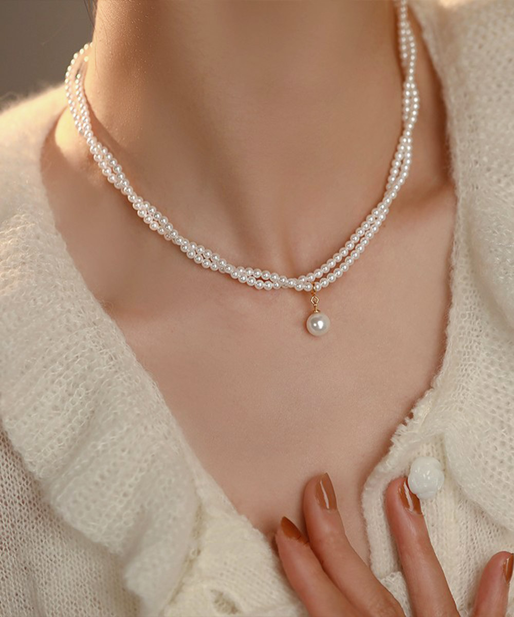 結婚式 アクセサリー 二連真珠風ネックレス 結婚式 上品チャーム付き