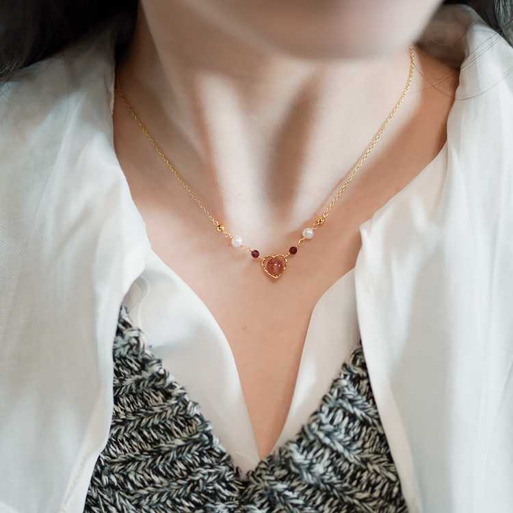 結婚式 アクセサリー 優美なハートパール装飾ネックレス