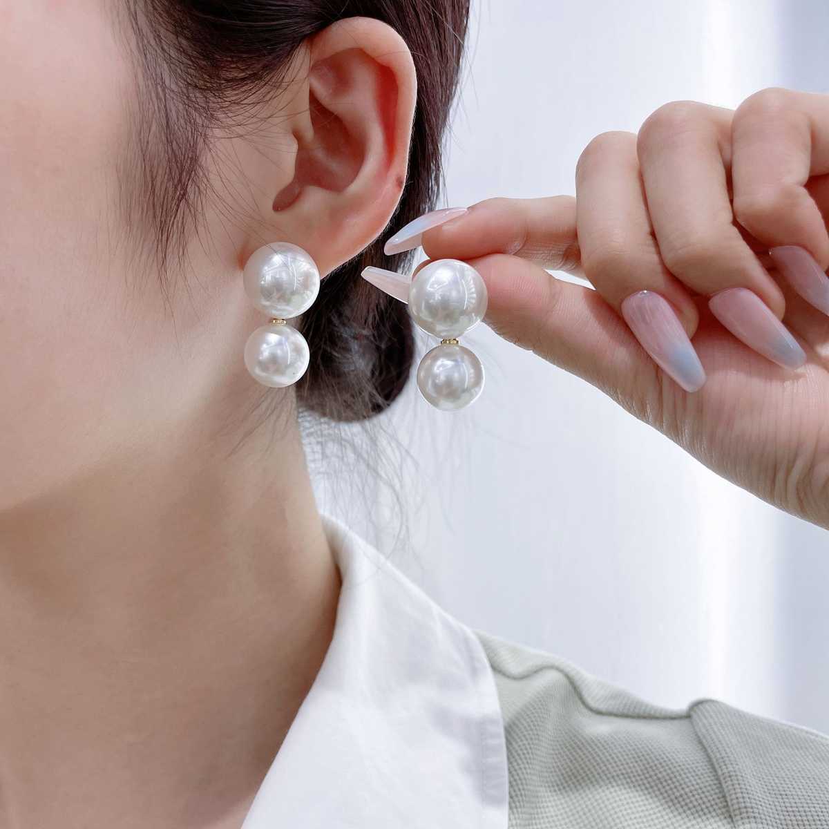 結婚式 アクセサリー 上品な二連パールドロップピアス