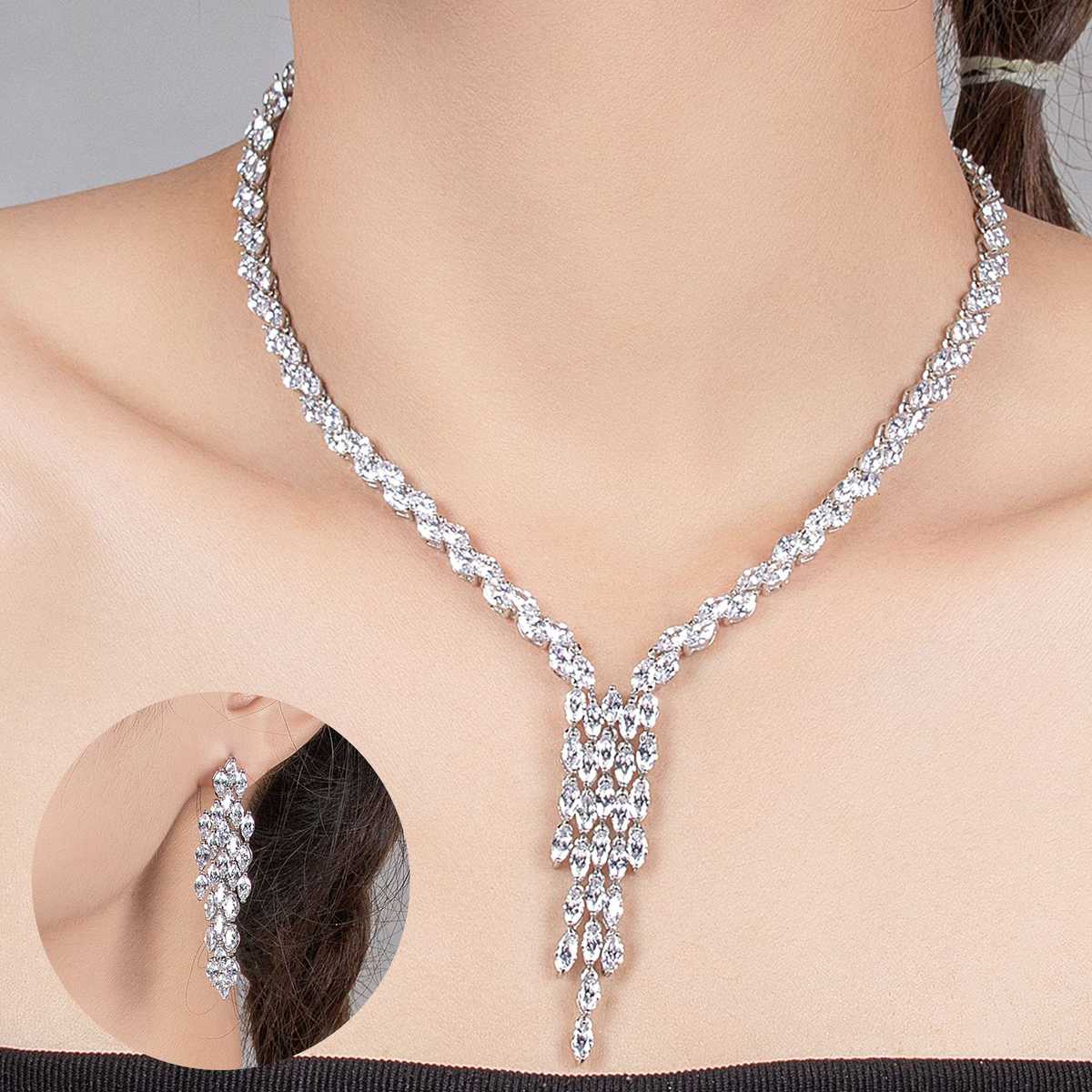 結婚式 アクセサリー 華やか揺れ輝きネックレスセット